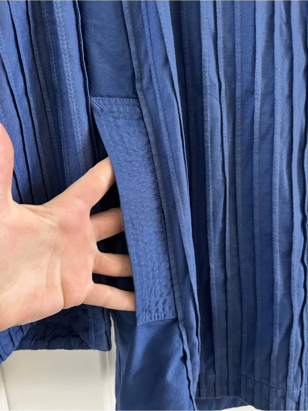 Yacco Maricard Pleated Jacket Blue Cotton Pintuck Lagenlook Button Front